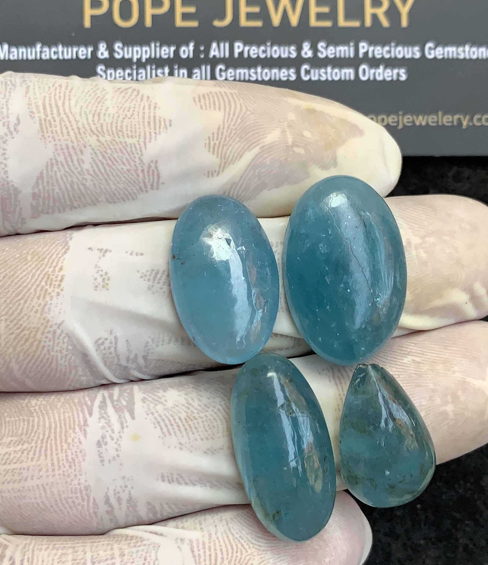 Natural Aquamarine Gemstone Smooth Mix Shape Cabochon High Quality Loose Gemstones For Jewelry Making 19-23 MM Size 4 Pcs V4386