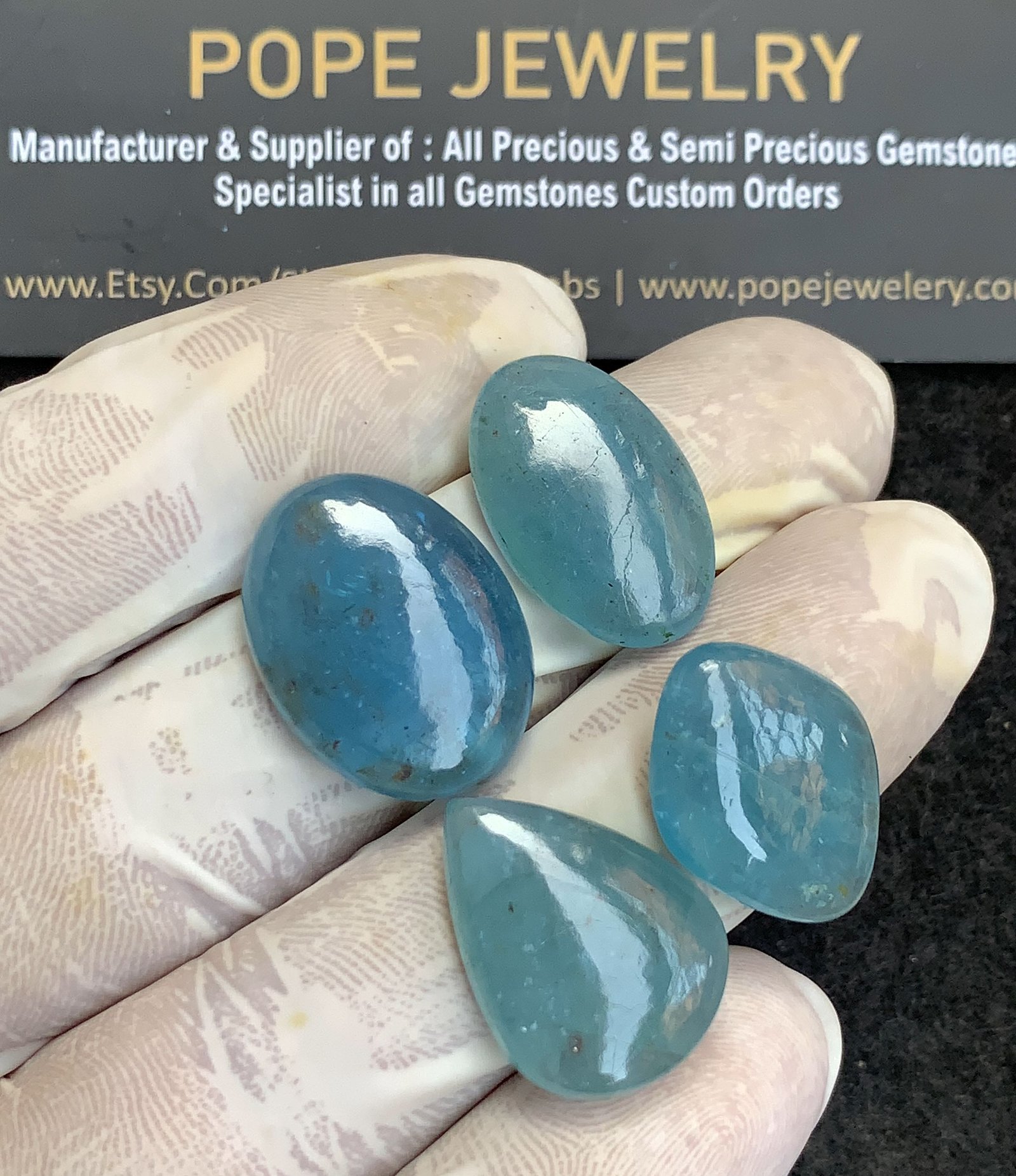 Natural Aquamarine Gemstone Smooth Mix Shape Cabochon High Quality Loose Gemstones For Jewelry Making 19-22 MM Size 4 Pcs V4387 - Image 2