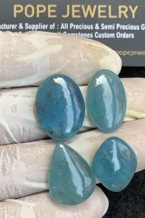 Natural Aquamarine Gemstone Smooth Mix Shape Cabochon High Quality Loose Gemstones For Jewelry Making 19-22 MM Size 4 Pcs V4387