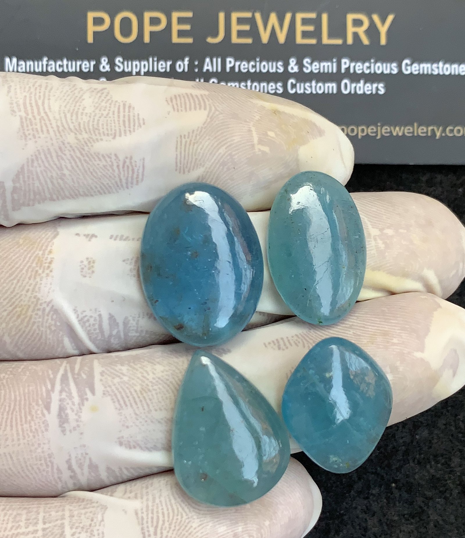 Natural Aquamarine Gemstone Smooth Mix Shape Cabochon High Quality Loose Gemstones For Jewelry Making 19-22 MM Size 4 Pcs V4387