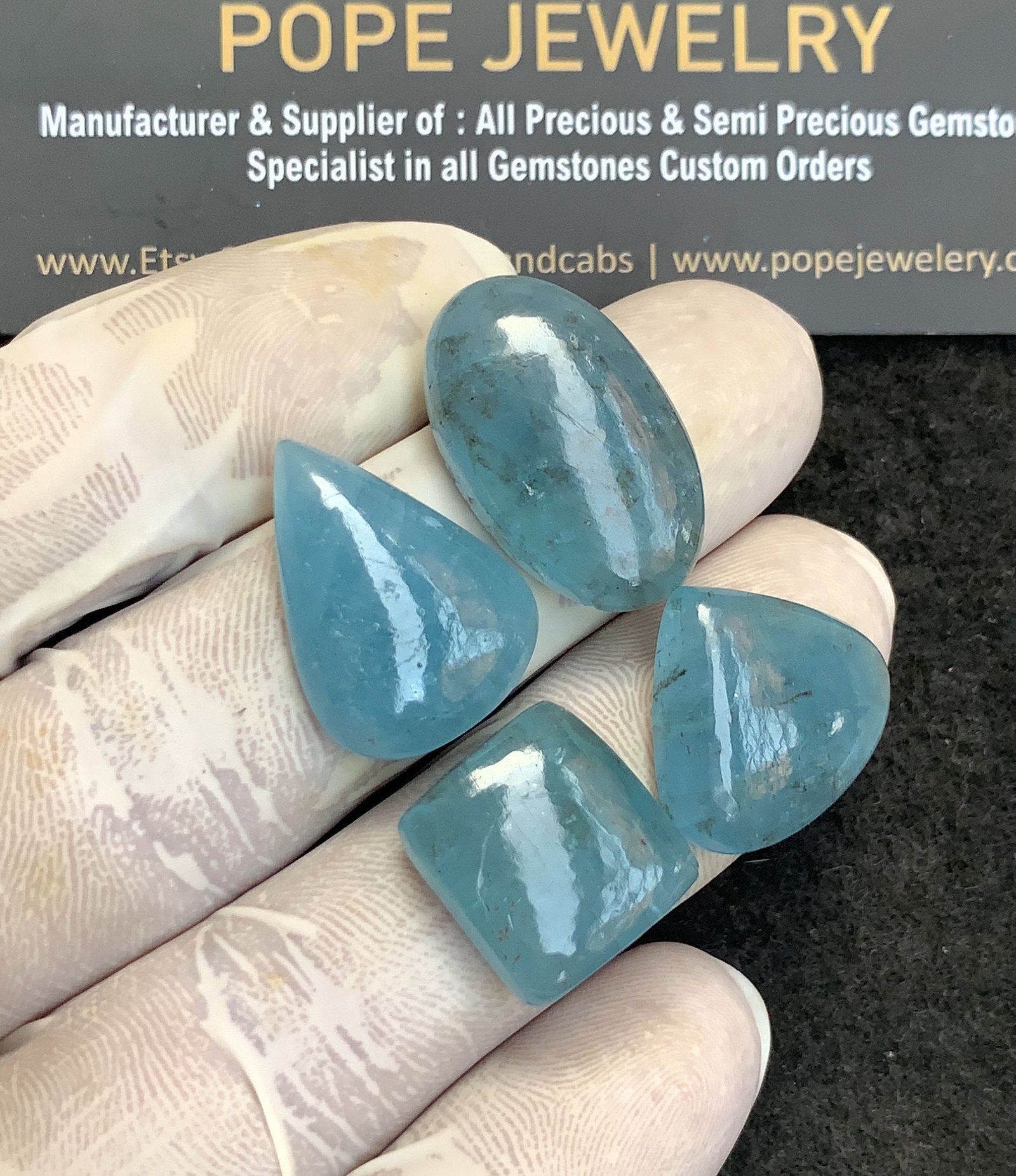 Natural Aquamarine Gemstone Smooth Mix Shape Cabochon High Quality Loose Gemstones For Jewelry Making 15-24 MM Size 4 Pcs V4388 - Image 2