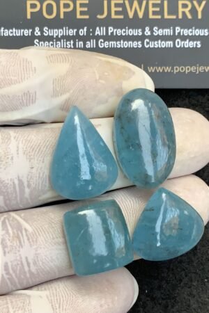 Natural Aquamarine Gemstone Smooth Mix Shape Cabochon High Quality Loose Gemstones For Jewelry Making 15-24 MM Size 4 Pcs V4388