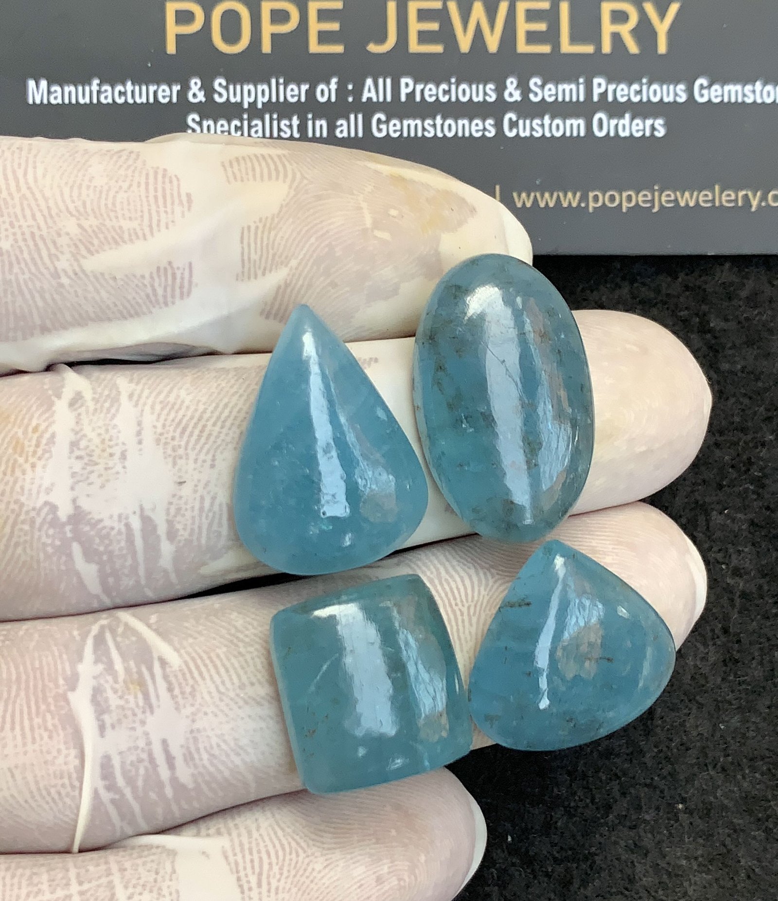 Natural Aquamarine Gemstone Smooth Mix Shape Cabochon High Quality Loose Gemstones For Jewelry Making 15-24 MM Size 4 Pcs V4388