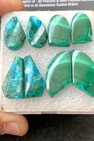 Natural Chrysocolla Malachite Gemstone Smooth Fancy Shape Cabochon High Quality Loose Gemstones For Jewelry Making 17-30 MM Size 4 Pair V4270