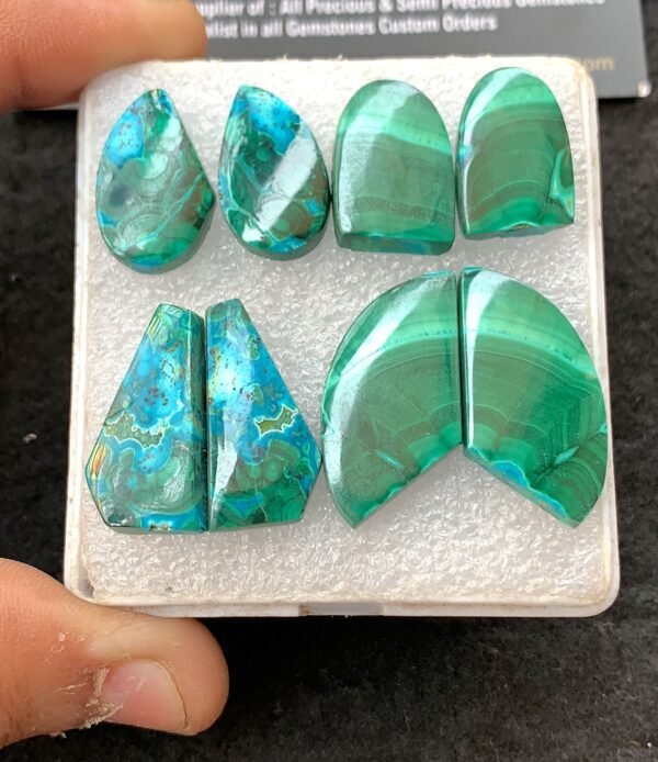 Natural Chrysocolla Malachite Gemstone Smooth Fancy Shape Cabochon High Quality Loose Gemstones For Jewelry Making 17-30 MM Size 4 Pair V4270