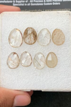 Natural Golden Rutile Gemstone Rose Cut Fancy Shape Cabochon High Quality Loose Gemstones For Jewelry Making 12-15 MM Size 8 Pcs V4271