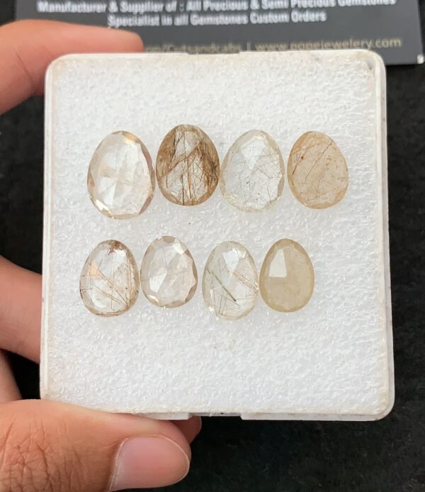 Natural Golden Rutile Gemstone Rose Cut Fancy Shape Cabochon High Quality Loose Gemstones For Jewelry Making 12-15 MM Size 8 Pcs V4271
