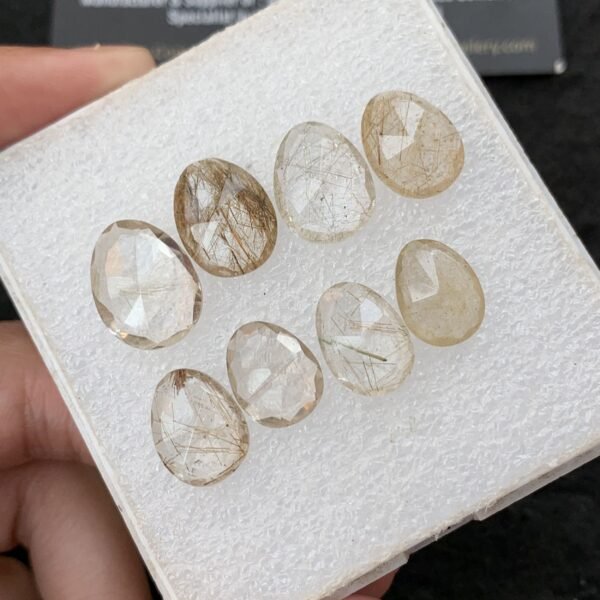 Natural Golden Rutile Gemstone Rose Cut Fancy Shape Cabochon High Quality Loose Gemstones For Jewelry Making 12-15 MM Size 8 Pcs V4271 - Image 2