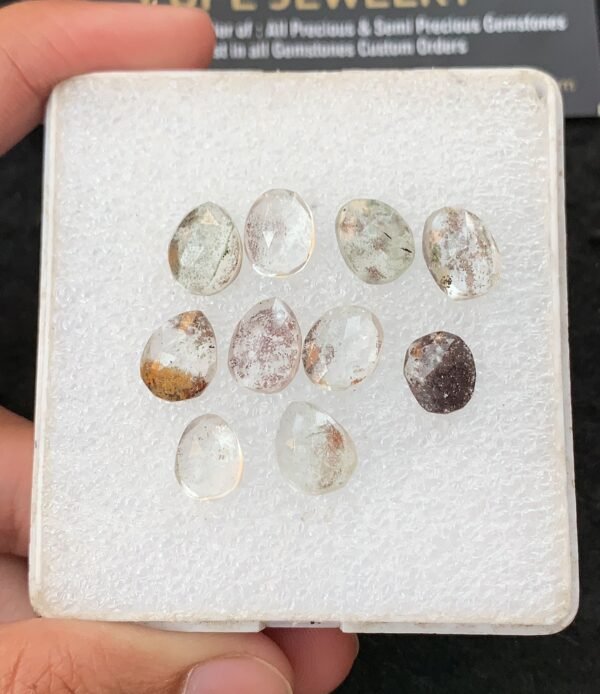 Natural Herkimer Lodolite Gemstone Rose Cut Fancy Shape Cabochon High Quality Loose Gemstones For Jewelry Making 9-10 MM Size 10 Pcs V4274