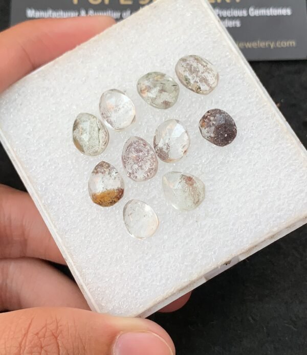 Natural Herkimer Lodolite Gemstone Rose Cut Fancy Shape Cabochon High Quality Loose Gemstones For Jewelry Making 9-10 MM Size 10 Pcs V4274 - Image 2