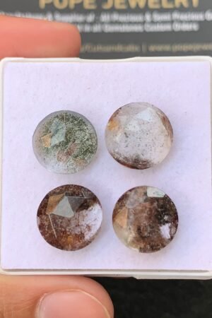 Natural Herkimer Lodolite Gemstone Rose Cut Round Shape Cabochon High Quality Loose Gemstones For Jewelry Making 12 MM Size 4 Pcs V4275