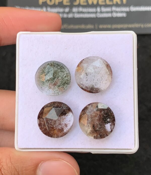 Natural Herkimer Lodolite Gemstone Rose Cut Round Shape Cabochon High Quality Loose Gemstones For Jewelry Making 12 MM Size 4 Pcs V4275