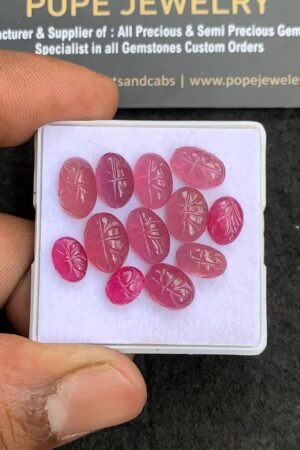 Natural Pink Silky Sapphire Gemstone Hand Carved Oval Shape Cabochon High Quality Loose Gemstones For Jewelry Making 7-11 MM Size 12 Pcs V4393