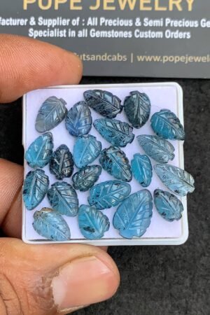 Natural Teal Green Kyanite Gemstone Hand Carved Leaf Shape Cabochon High Quality Loose Gemstones For Jewelry Making 8-12 MM Size 20 Pcs V4395