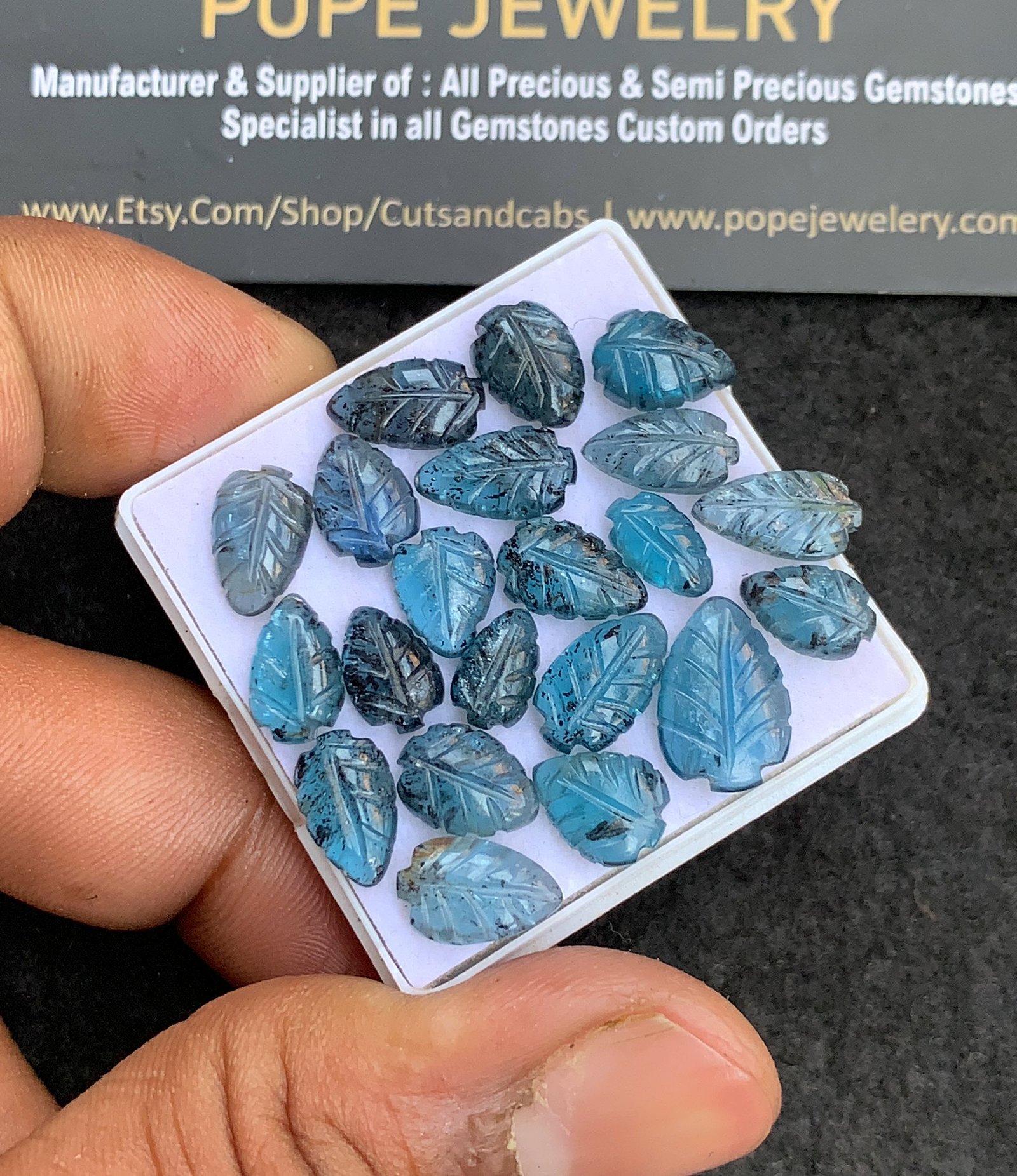 Natural Teal Green Kyanite Gemstone Hand Carved Leaf Shape Cabochon High Quality Loose Gemstones For Jewelry Making 8-12 MM Size 20 Pcs V4395 - Image 2