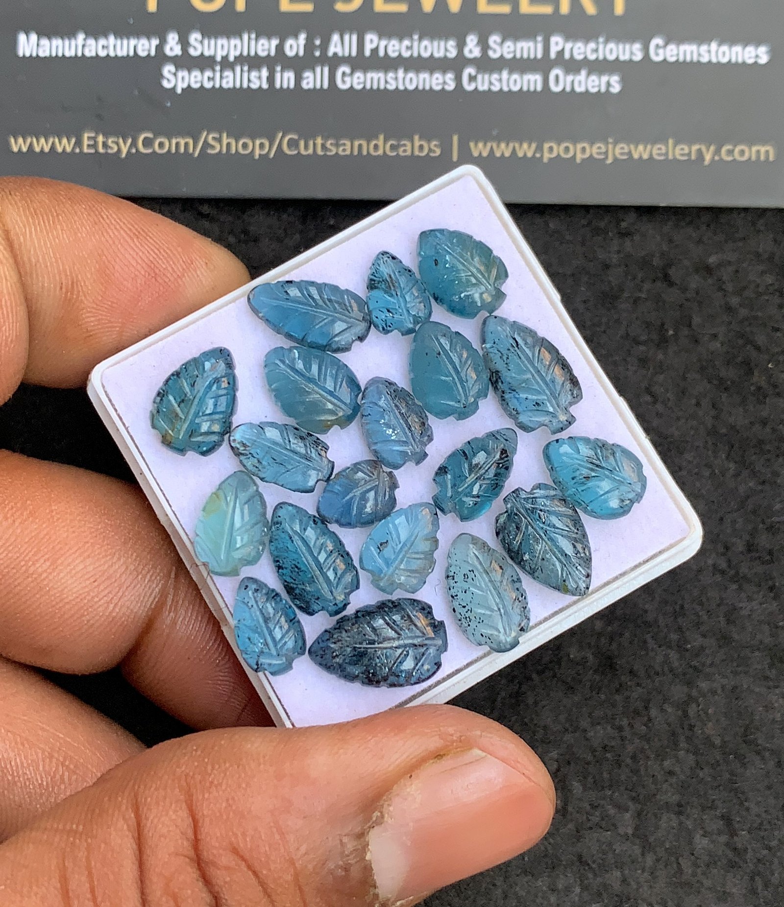 Natural Teal Green Kyanite Gemstone Hand Carved Leaf Shape Cabochon High Quality Loose Gemstones For Jewelry Making 8-12 MM Size 20 Pcs V4396 - Image 2