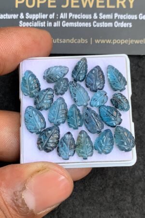 Natural Teal Green Kyanite Gemstone Hand Carved Leaf Shape Cabochon High Quality Loose Gemstones For Jewelry Making 8-11 MM Size 20 Pcs V4397
