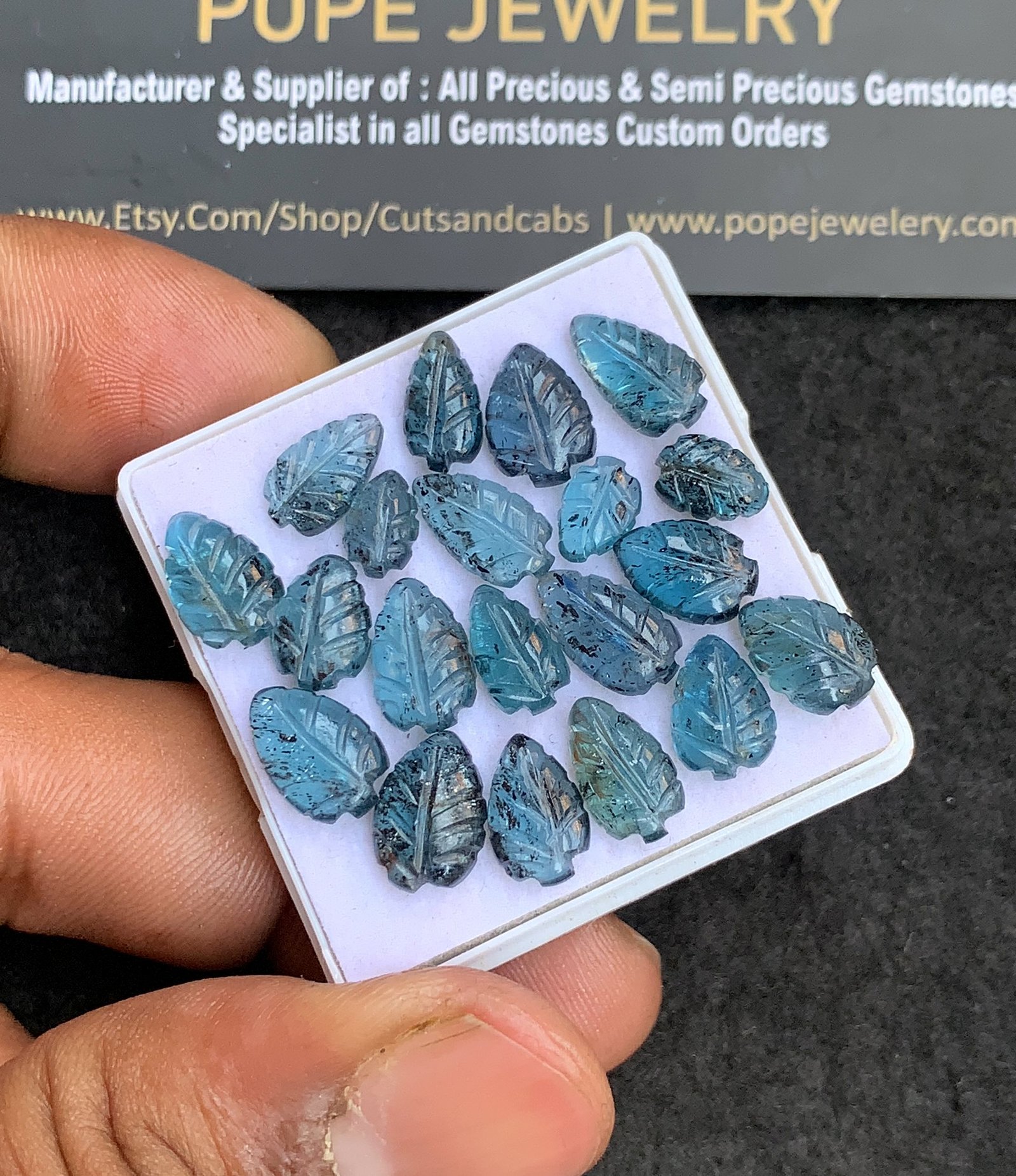 Natural Teal Green Kyanite Gemstone Hand Carved Leaf Shape Cabochon High Quality Loose Gemstones For Jewelry Making 8-11 MM Size 20 Pcs V4397 - Image 2