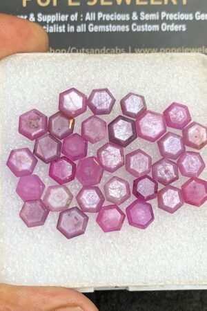 Natural Silky Sapphire Gemstone Step Cut Hexagon Shape Cabochon High Quality Loose Gemstones For Jewelry Making 6-7 MM Size 31 Pcs V4401