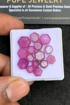 Natural Silky Sapphire Gemstone Step Cut Hexagon Shape Cabochon High Quality Loose Gemstones For Jewelry Making 5-9 MM Size 15 Pcs V4402