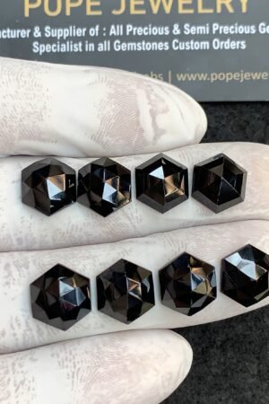 Natural Black Spinel Gemstone Rose Cut Hexagon Shape Cabochon High Quality Loose Gemstones For Jewelry Making 11-12 MM Size 8 Pcs V4404