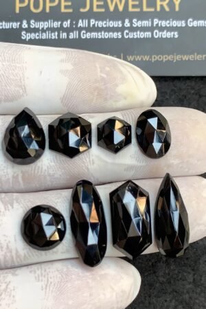 Natural Black Spinel Gemstone Rose Cut Mix Shape Cabochon High Quality Loose Gemstones For Jewelry Making 9-20 MM Size 8 Pcs V4405