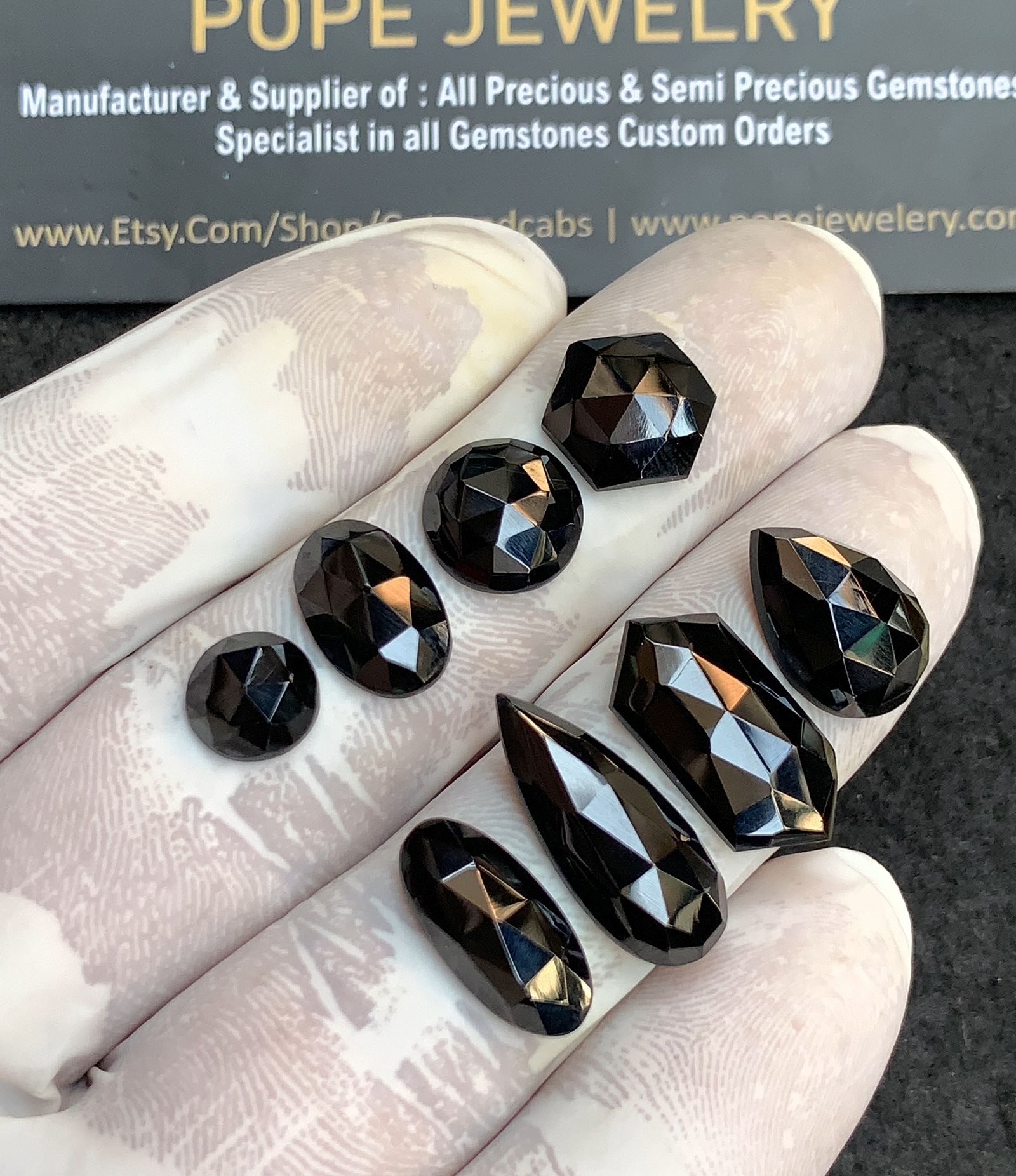 Natural Black Spinel Gemstone Rose Cut Mix Shape Cabochon High Quality Loose Gemstones For Jewelry Making 8-20 MM Size 8 Pcs V4407 - Image 2
