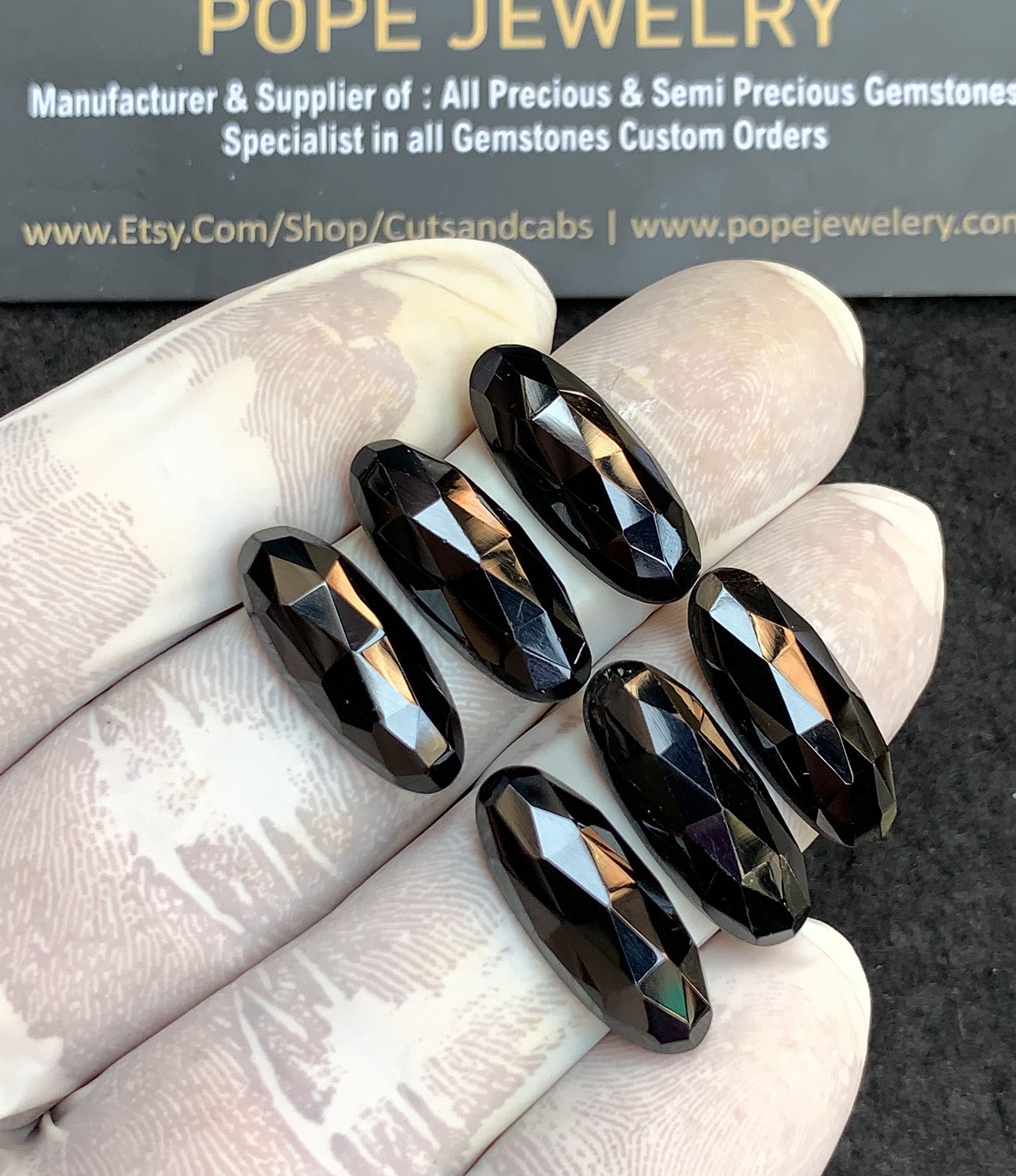 Natural Black Spinel Gemstone Rose Cut Oval Shape Cabochon High Quality Loose Gemstones For Jewelry Making 20x8 MM Size 6 Pcs V4408 - Image 2