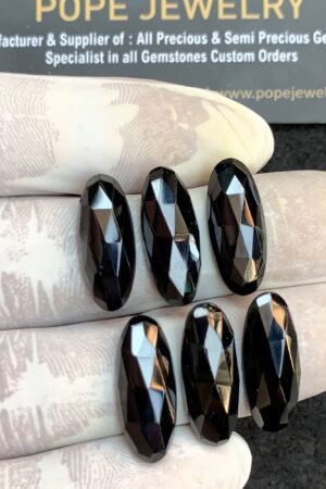Natural Black Spinel Gemstone Rose Cut Oval Shape Cabochon High Quality Loose Gemstones For Jewelry Making 20x8 MM Size 6 Pcs V4408