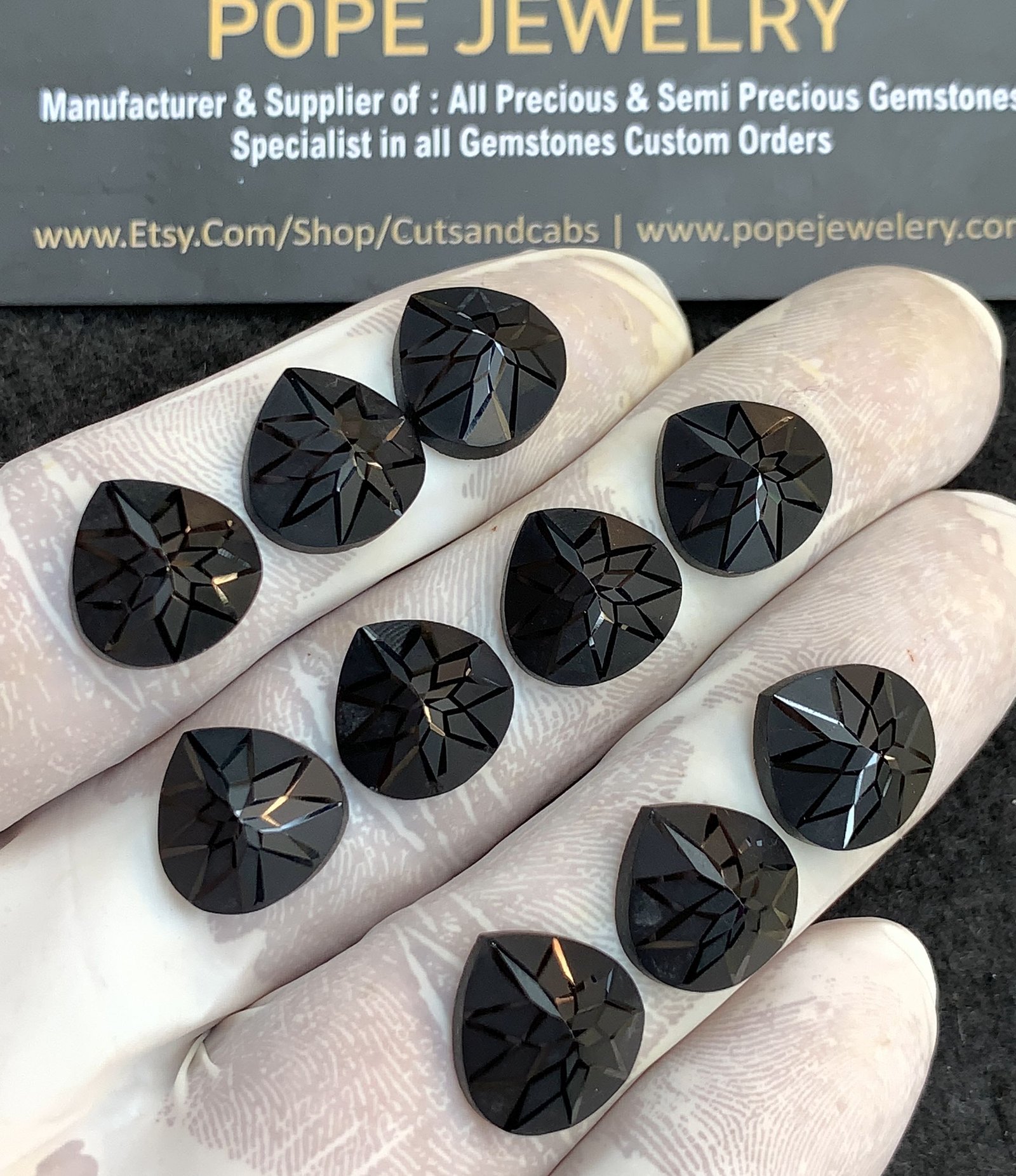 Natural Black Spinel Gemstone Precious Cut Heart Shape Cabochon High Quality Loose Gemstones For Jewelry Making 12 MM Size 11 Pcs V4409 - Image 2