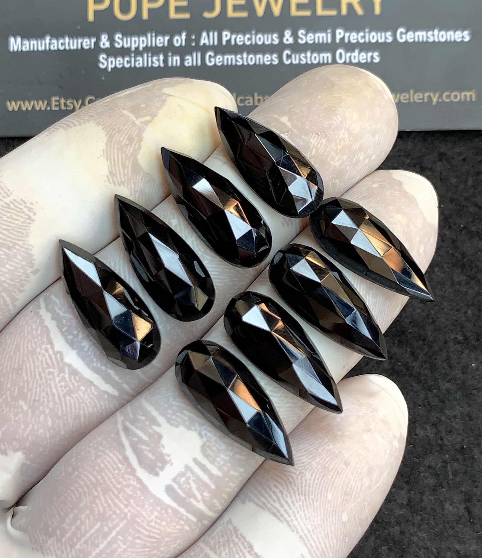 Natural Black Spinel Gemstone Rose Cut Pear Shape Cabochon High Quality Loose Gemstones For Jewelry Making 20x8 MM Size 8 Pcs V4410 - Image 2