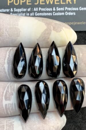 Natural Black Spinel Gemstone Rose Cut Pear Shape Cabochon High Quality Loose Gemstones For Jewelry Making 20x8 MM Size 8 Pcs V4410