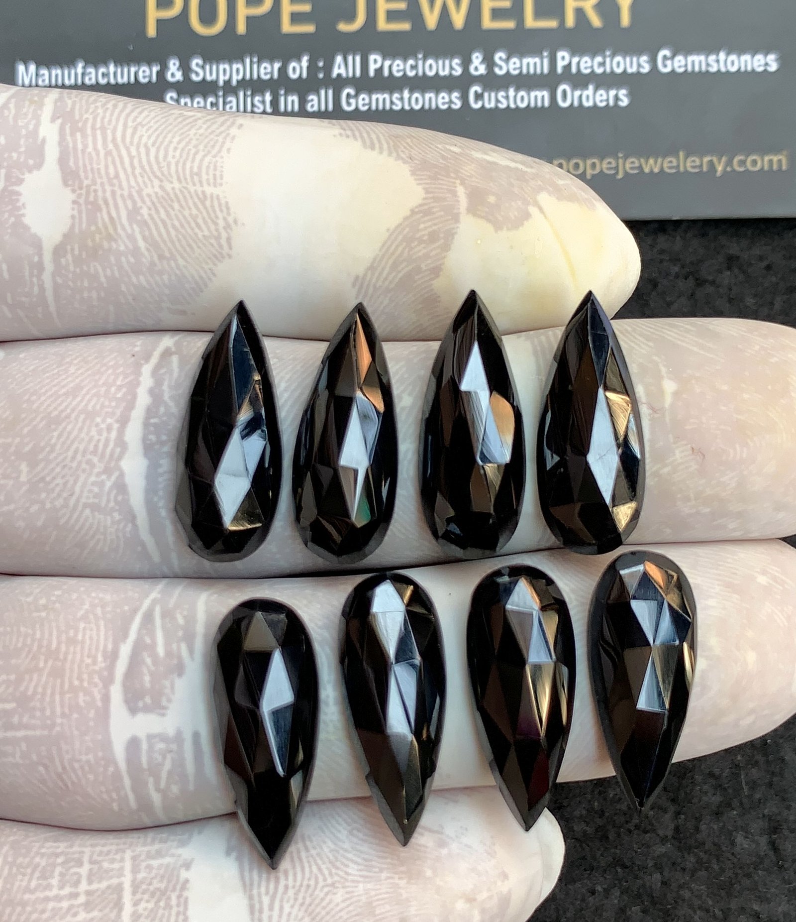 Natural Black Spinel Gemstone Rose Cut Pear Shape Cabochon High Quality Loose Gemstones For Jewelry Making 20x8 MM Size 8 Pcs V4410