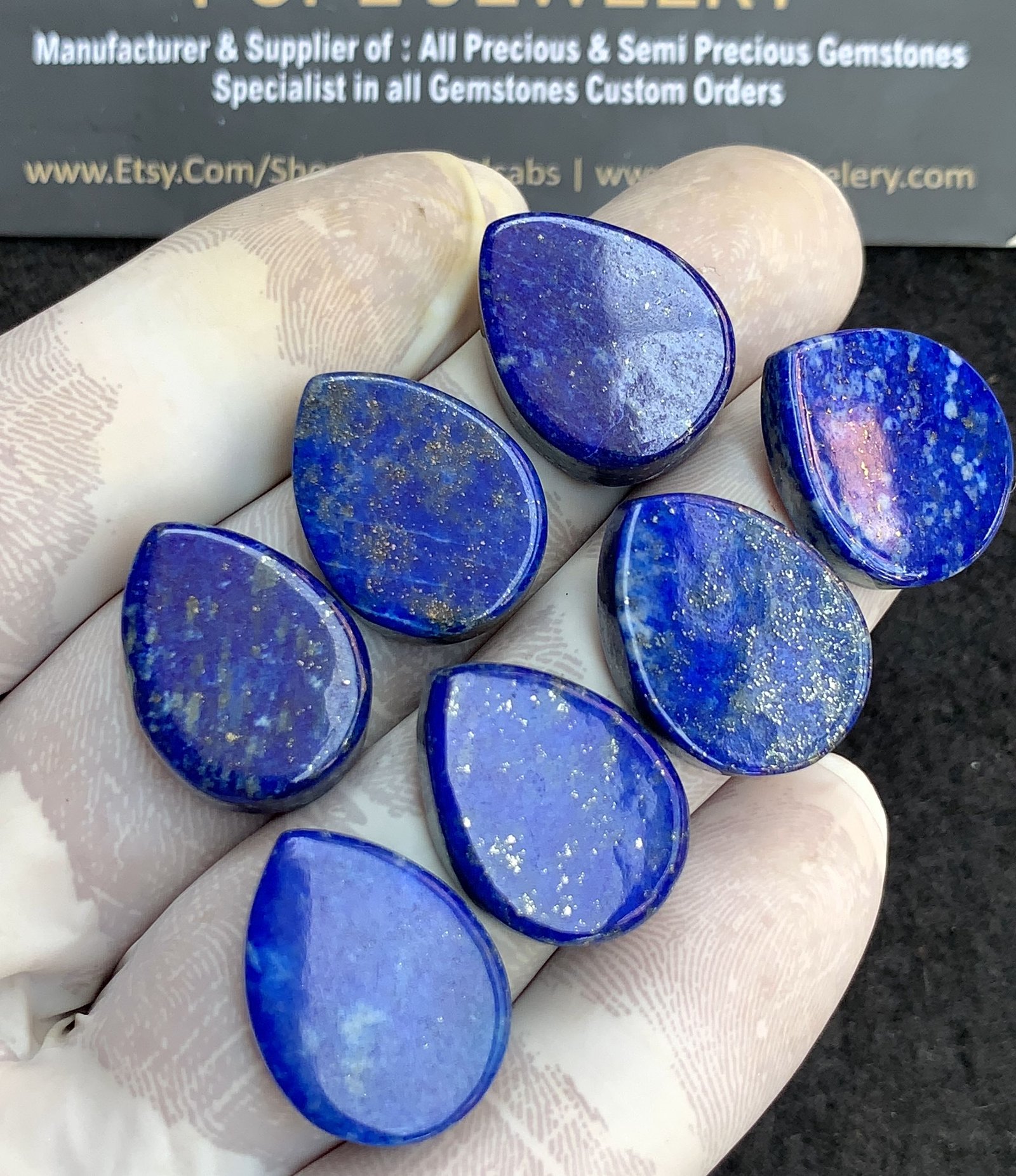 Natural Lapis Lazuli Gemstone Smooth Pear Shape Cabochon High Quality Loose Gemstones For Jewelry Making 19-20 MM Size 7 Pcs V4411 - Image 2
