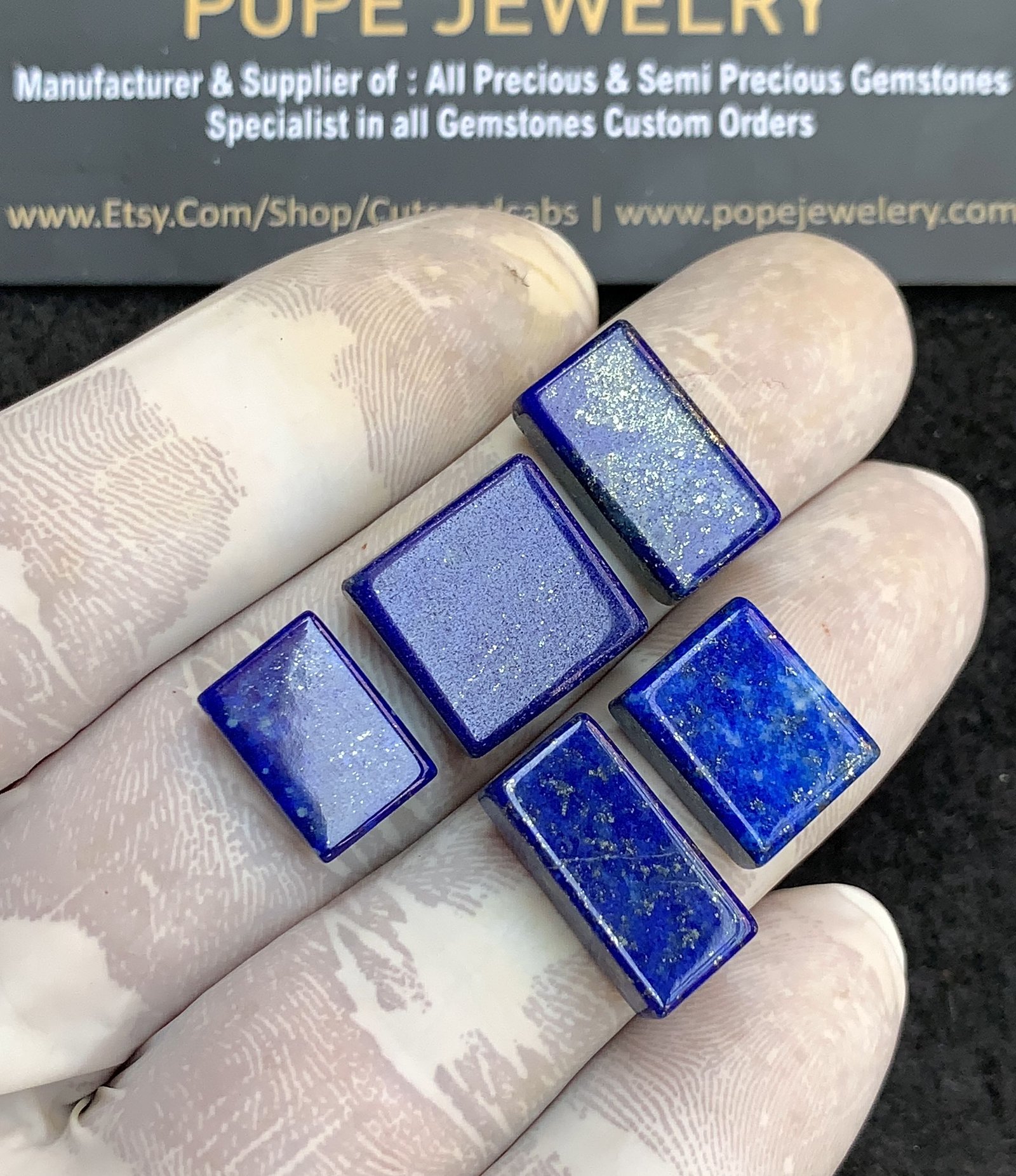 Natural Lapis Lazuli Gemstone Smooth Rectangle Shape Cabochon High Quality Loose Gemstones For Jewelry Making 13-17 MM Size 5 Pcs V4414 - Image 2