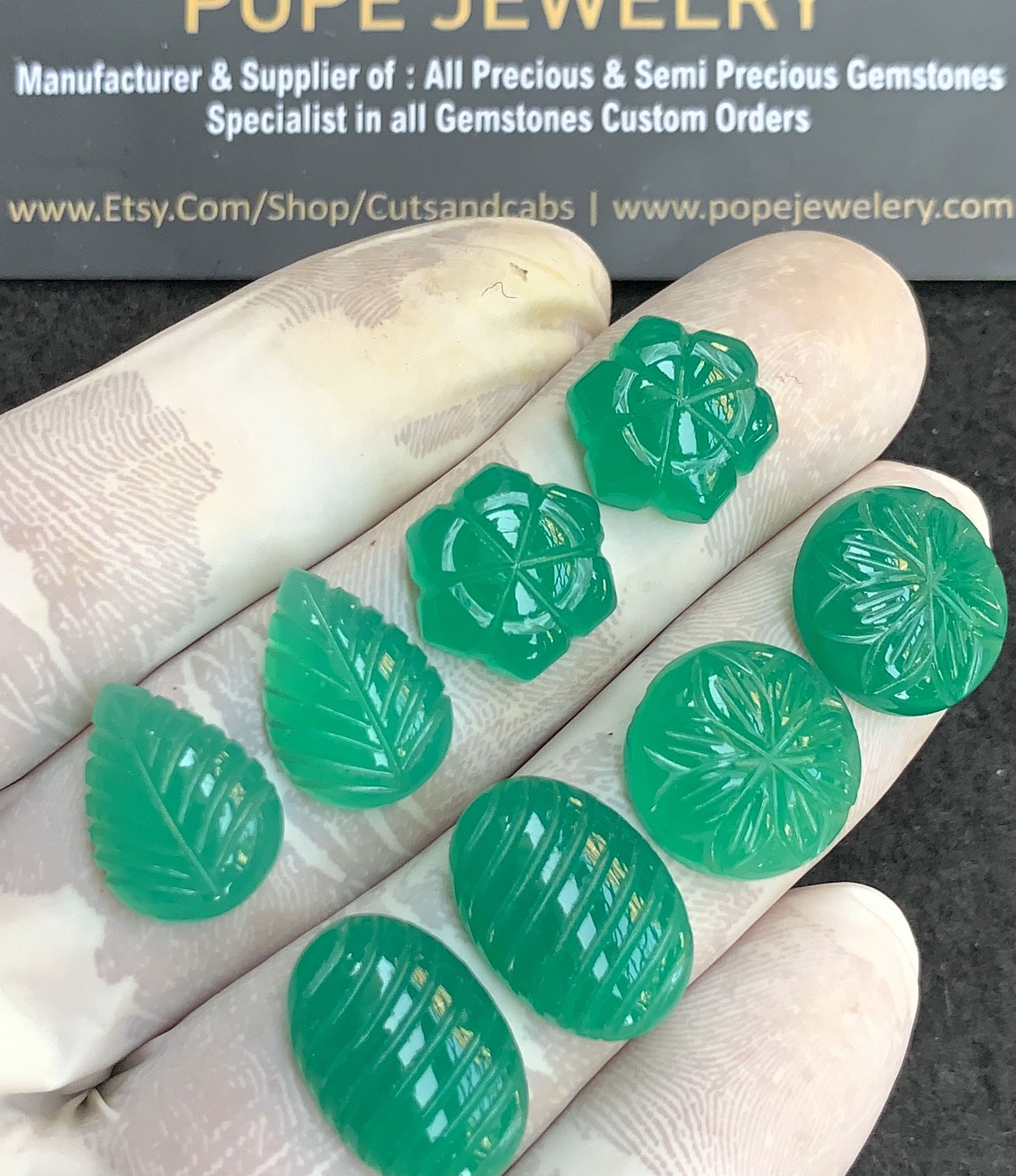 Natural Green Onyx Gemstone Hand Carved Mix Shape Cabochon High Quality Loose Gemstones For Jewelry Making 12-17 MM Size 4 Pair V4415 - Image 2