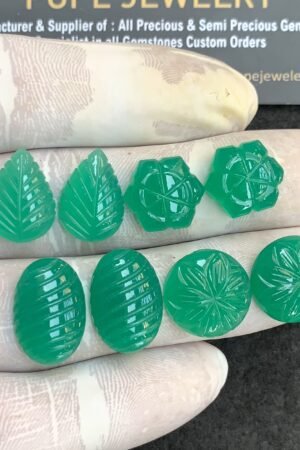 Natural Green Onyx Gemstone Hand Carved Mix Shape Cabochon High Quality Loose Gemstones For Jewelry Making 12-17 MM Size 4 Pair V4415