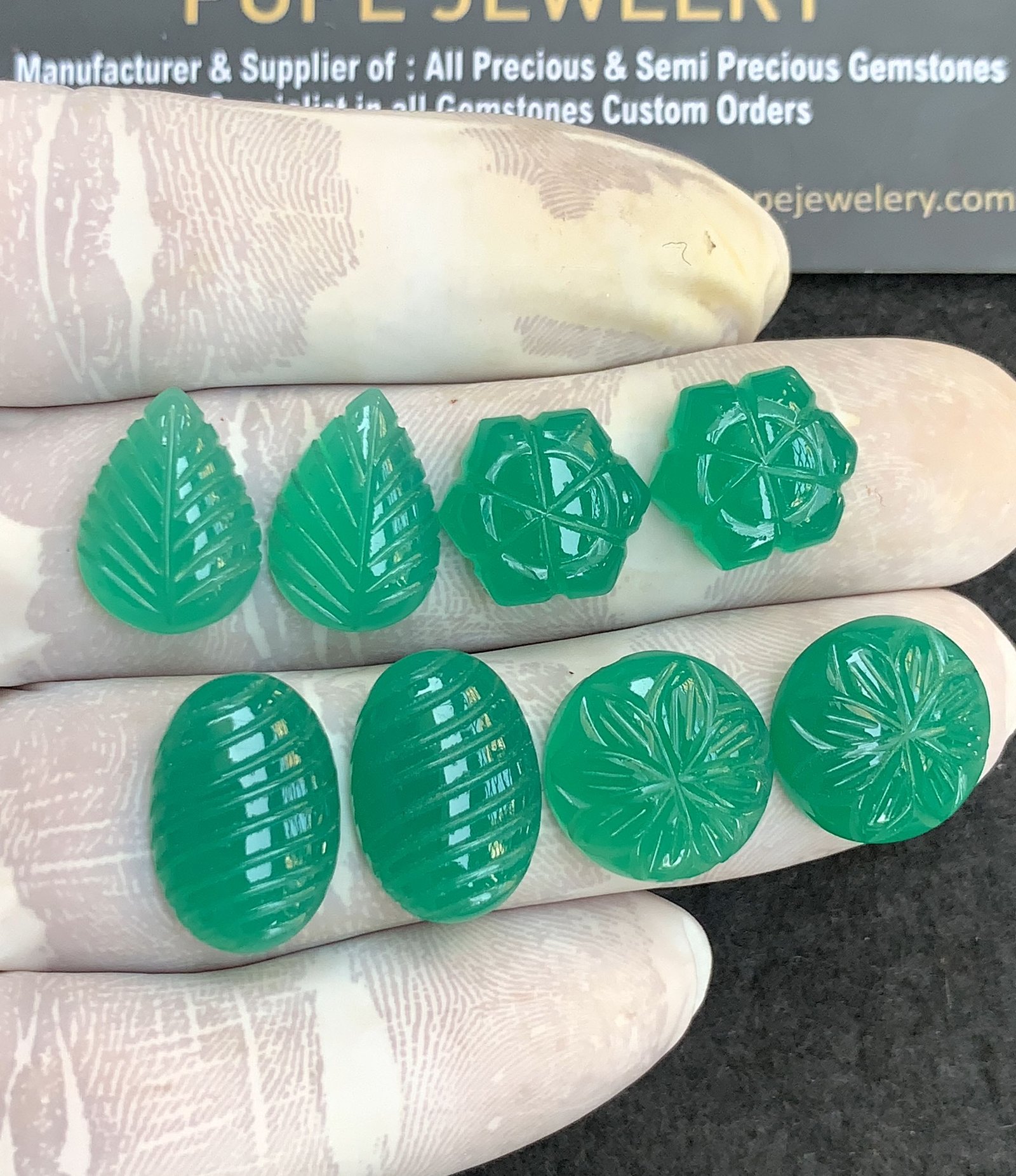 Natural Green Onyx Gemstone Hand Carved Mix Shape Cabochon High Quality Loose Gemstones For Jewelry Making 12-17 MM Size 4 Pair V4415
