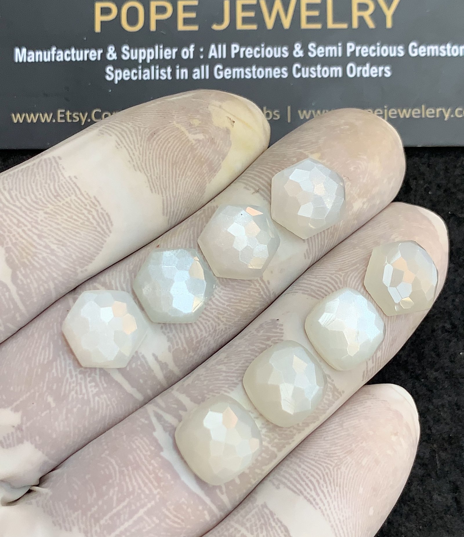 Natural White Moonstone Gemstone Honey Comb Cut Mix Shape Cabochon High Quality Loose Gemstones For Jewelry Making 10 MM Size 8 Pcs V4416 - Image 2