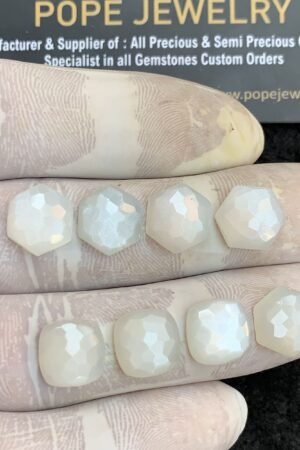 Natural White Moonstone Gemstone Honey Comb Cut Mix Shape Cabochon High Quality Loose Gemstones For Jewelry Making 10 MM Size 8 Pcs V4416