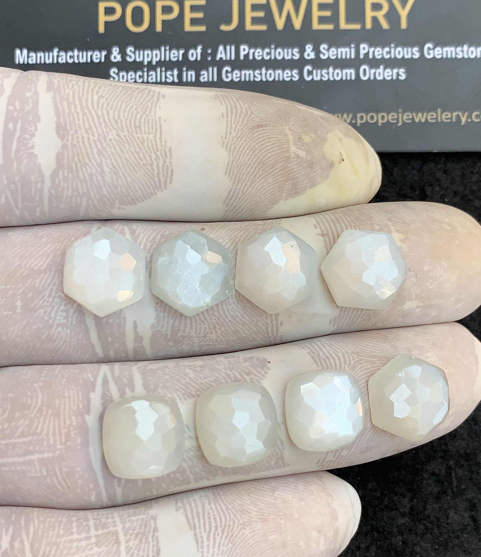 Natural White Moonstone Gemstone Honey Comb Cut Mix Shape Cabochon High Quality Loose Gemstones For Jewelry Making 10 MM Size 8 Pcs V4416