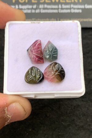 Natural Watermelon Tourmaline Gemstone Hand Carved Mix Shape Cabochon High Quality Loose Gemstones For Jewelry Making 9-13 MM Size 4 Pcs V4281