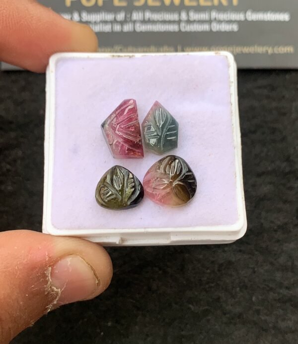 Natural Watermelon Tourmaline Gemstone Hand Carved Mix Shape Cabochon High Quality Loose Gemstones For Jewelry Making 9-13 MM Size 4 Pcs V4281