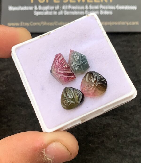 Natural Watermelon Tourmaline Gemstone Hand Carved Mix Shape Cabochon High Quality Loose Gemstones For Jewelry Making 9-13 MM Size 4 Pcs V4281 - Image 2