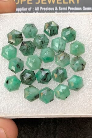 Natural Emerald Gemstone Rose Cut Hexagon Shape Cabochon High Quality Loose Gemstones For Jewelry Making 9 MM Size 22 Pcs V4285
