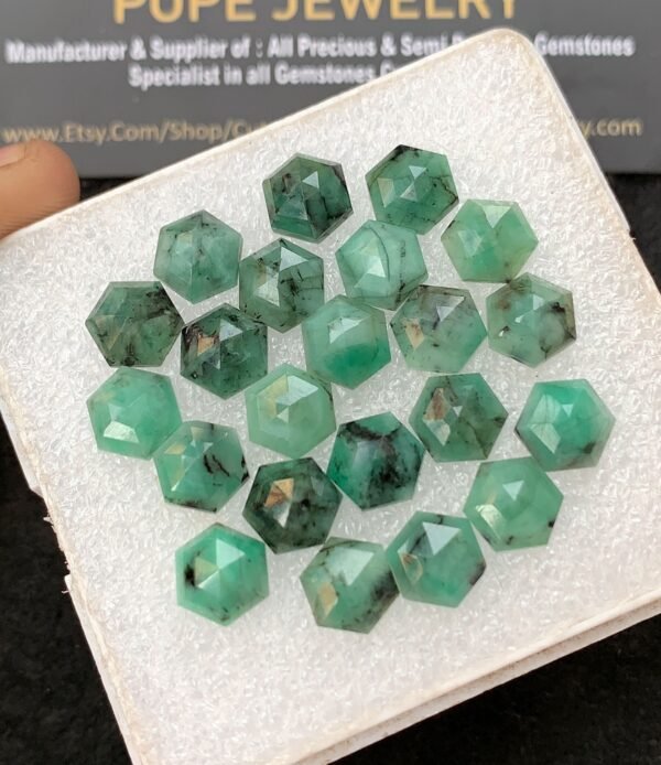 Natural Emerald Gemstone Rose Cut Hexagon Shape Cabochon High Quality Loose Gemstones For Jewelry Making 9 MM Size 22 Pcs V4285 - Image 2
