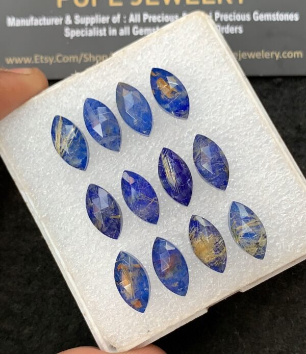 Natural Lapis Lazuli Doublet Gemstone Rose Cut Marquise Shape Cabochon High Quality Loose Gemstones For Jewelry Making 14x7 MM Size 12 Pcs V4291 - Image 3