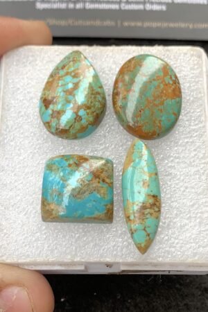 Natural American Turquoise Gemstone Smooth Mix Shape Cabochon High Quality Loose Gemstones For Jewelry Making 18-30 MM Size 4 Pcs V4303