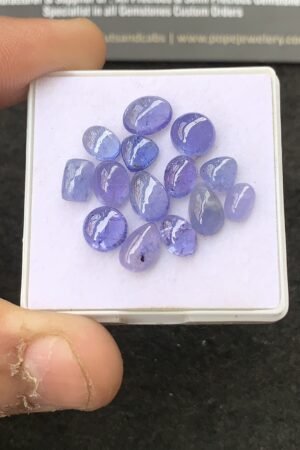 Natural Tanzanite Gemstone Smooth Mix Shape Cabochon High Quality Loose Gemstones For Jewelry Making 6-9 MM Size 14 Pcs V4309