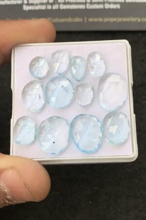 Natural Sky Blue Topaz Gemstone Rose Cut Fancy Shape Cabochon High Quality Loose Gemstones For Jewelry Making 8-13 MM Size 12 Pcs V4313